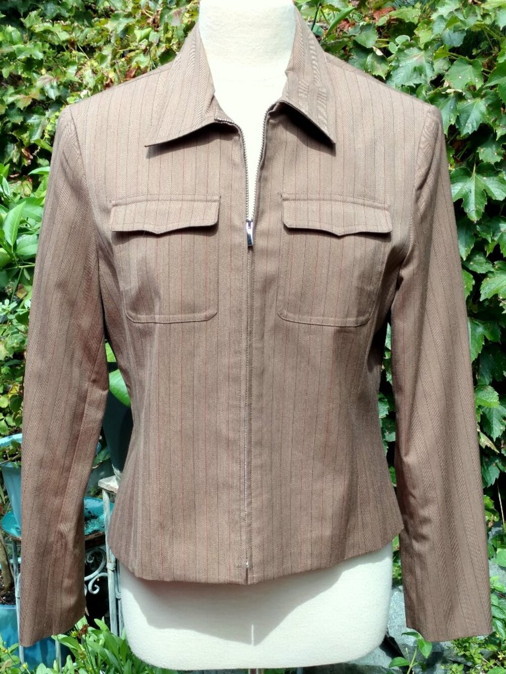 Evan Picone stretch zipper front brown jacket